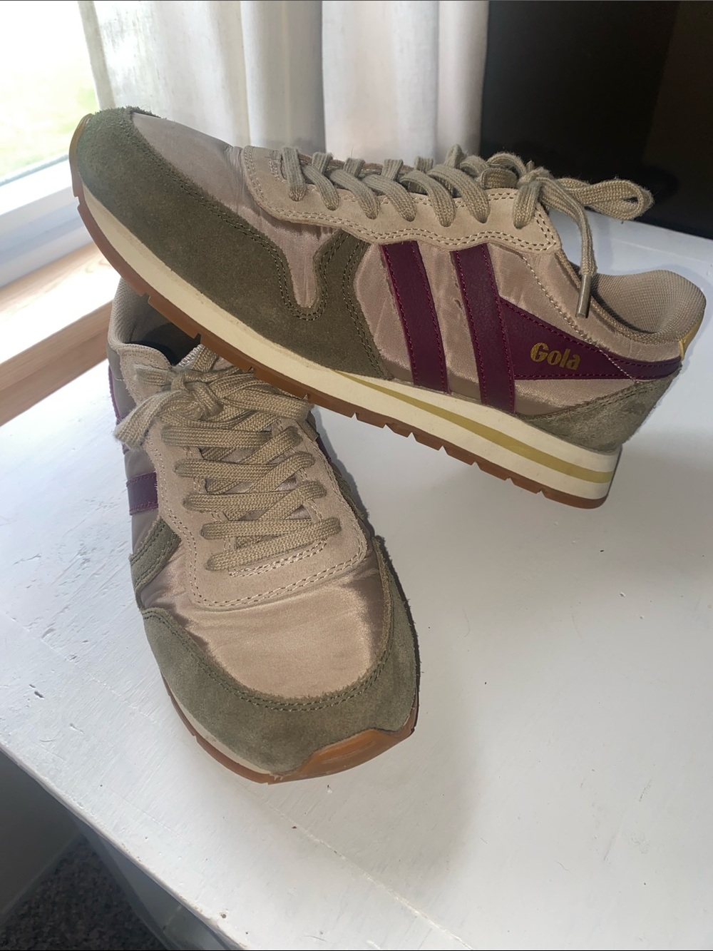 Gola Women’s Retro Runner Sneakers in Olive, Beige, Plum, and Yellow